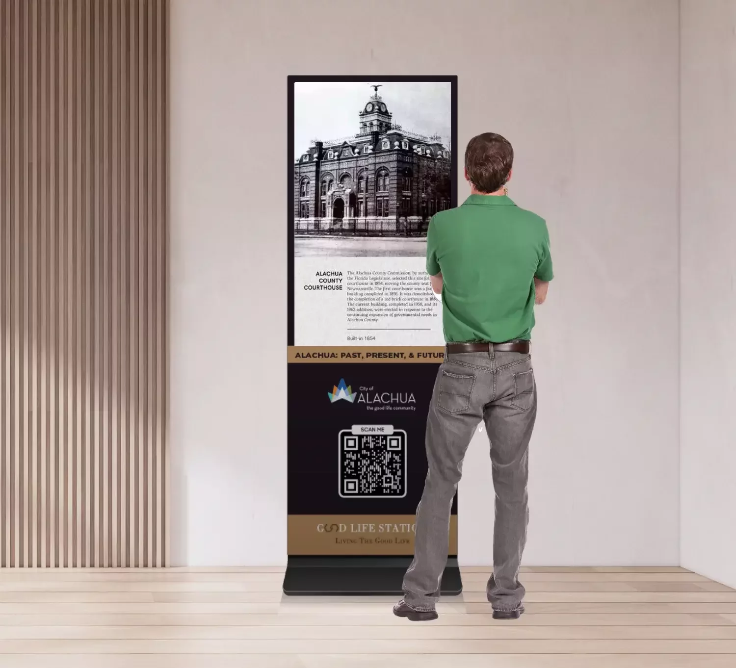 Image of person learning information off the History Station at Good Life Station